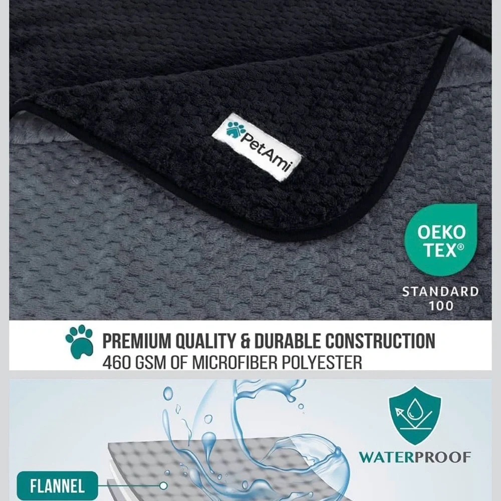 PetAmi Black and Gray Waterproof Pet Blanket